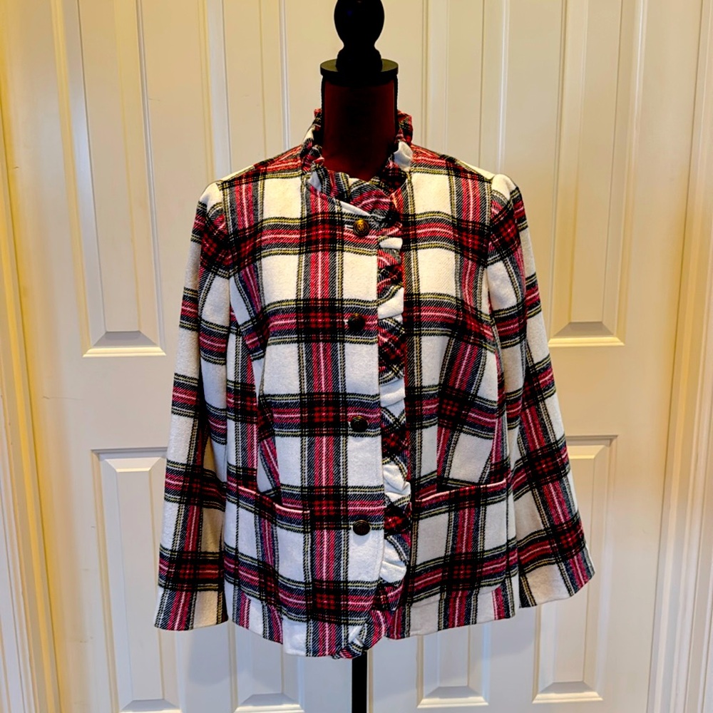Talbots woman’s wool blend plaid coat. Size WP14.